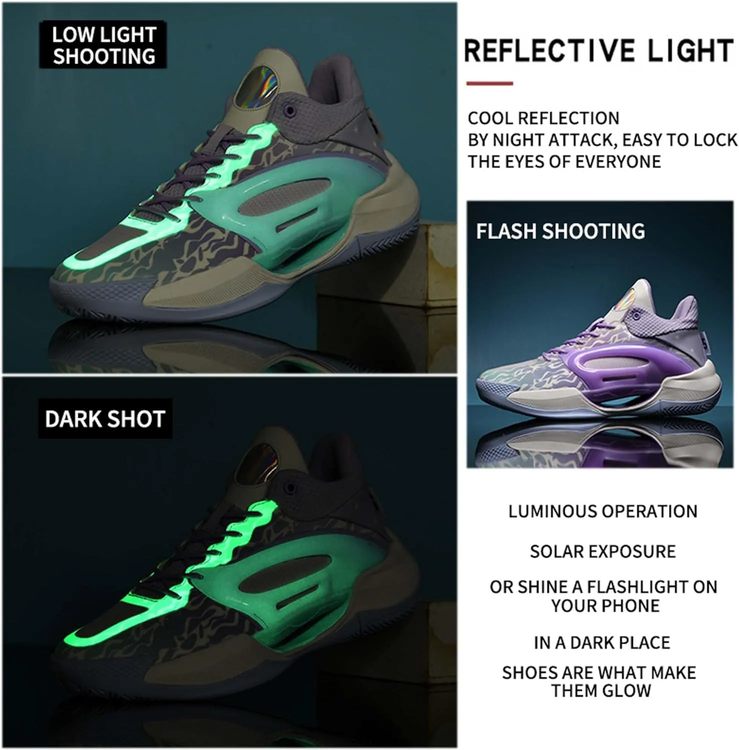 Men's Fluorescent Basketball Shoes Non-Slip Cushioning Youth Training Running Basketball Sneakers Comfortable Breathable Women's Fitness Tennis Basketball Sneakers