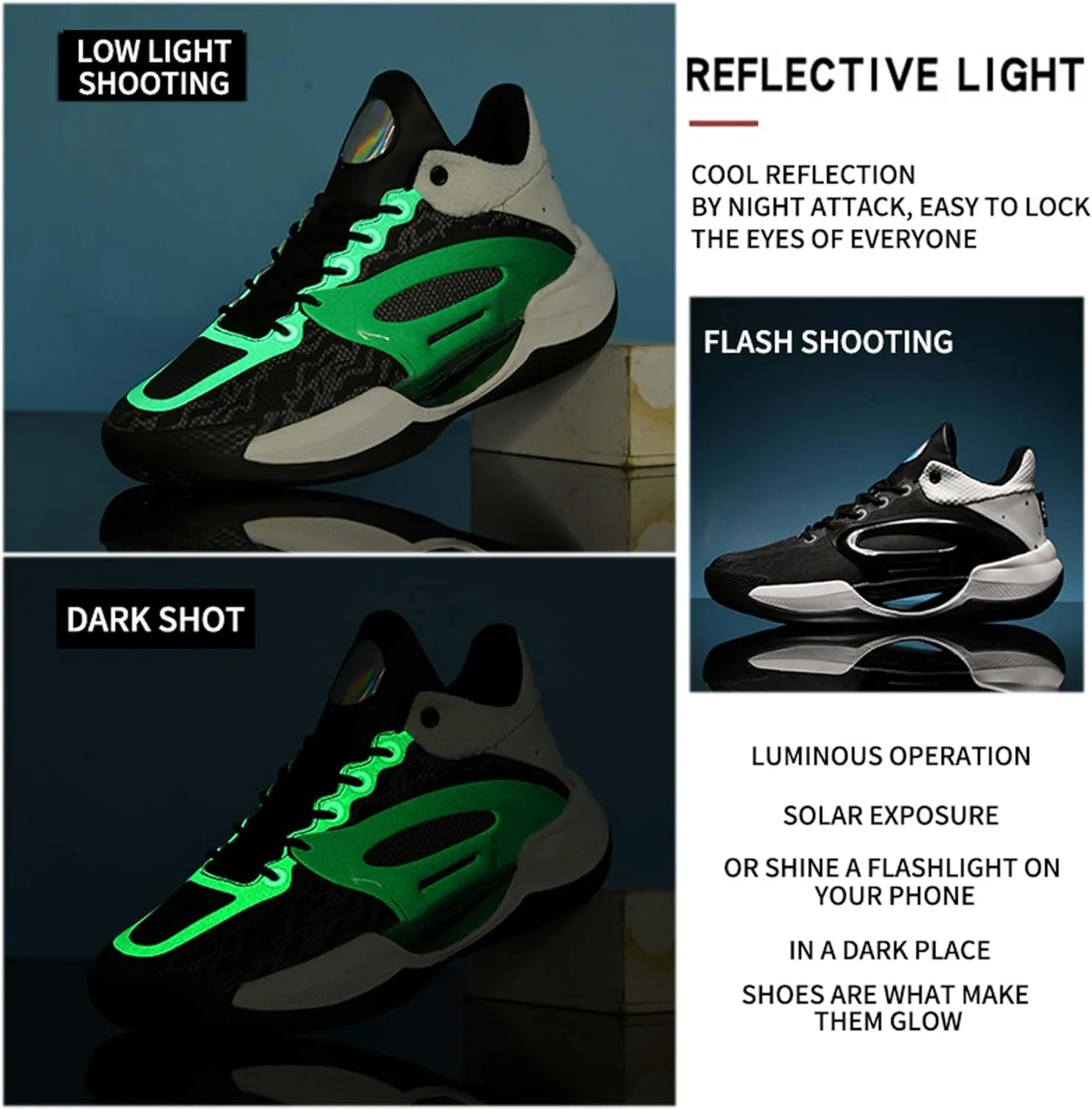 Men's Fluorescent Basketball Shoes Non-Slip Cushioning Youth Training Running Basketball Sneakers Comfortable Breathable Women's Fitness Tennis Basketball Sneakers