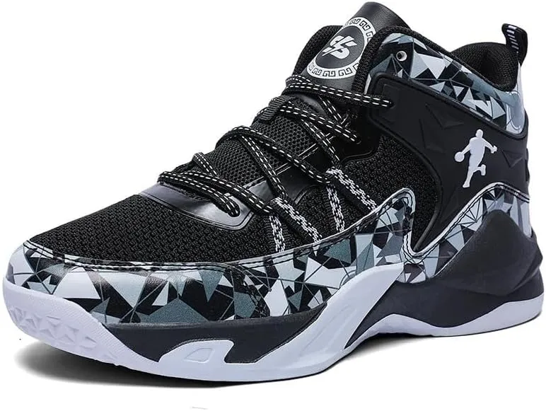 Men's High Top Basketball Shoes are Breathable Non Slip Wear-Resistant Lightweight Sports Training Boots