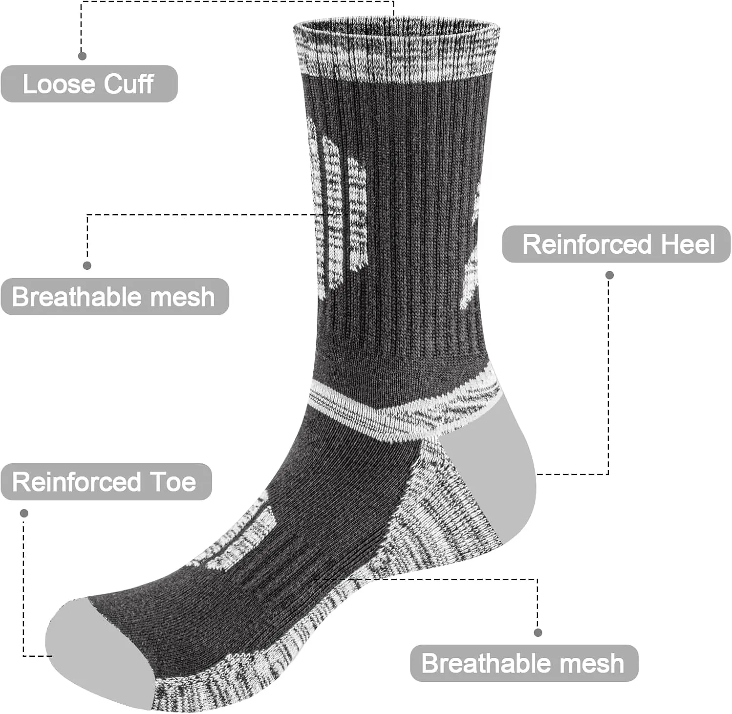 Men's Hiking Socks - Moisture Wicking, Cushioned, Comfort Work Socks for Men, 5 Pairs