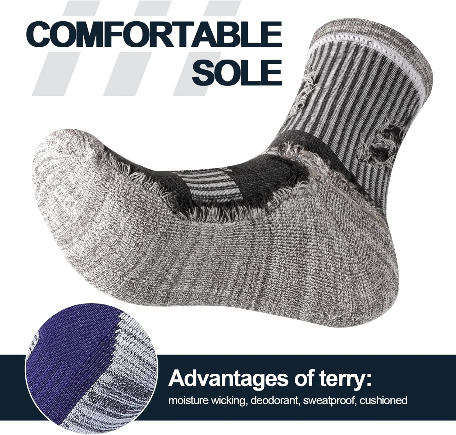 Men's Hiking Socks - Moisture Wicking, Cushioned, Comfort Work Socks for Men, 5 Pairs