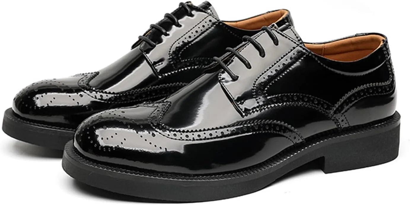 Men's Lace-ups Business Oxfords Formal Dress Shoes Black Patent Leather Brogue Derbys Shoes for Men