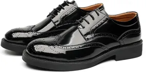 Men's Lace-ups Business Oxfords Formal Dress Shoes Black Patent Leather Brogue Derbys Shoes for Men