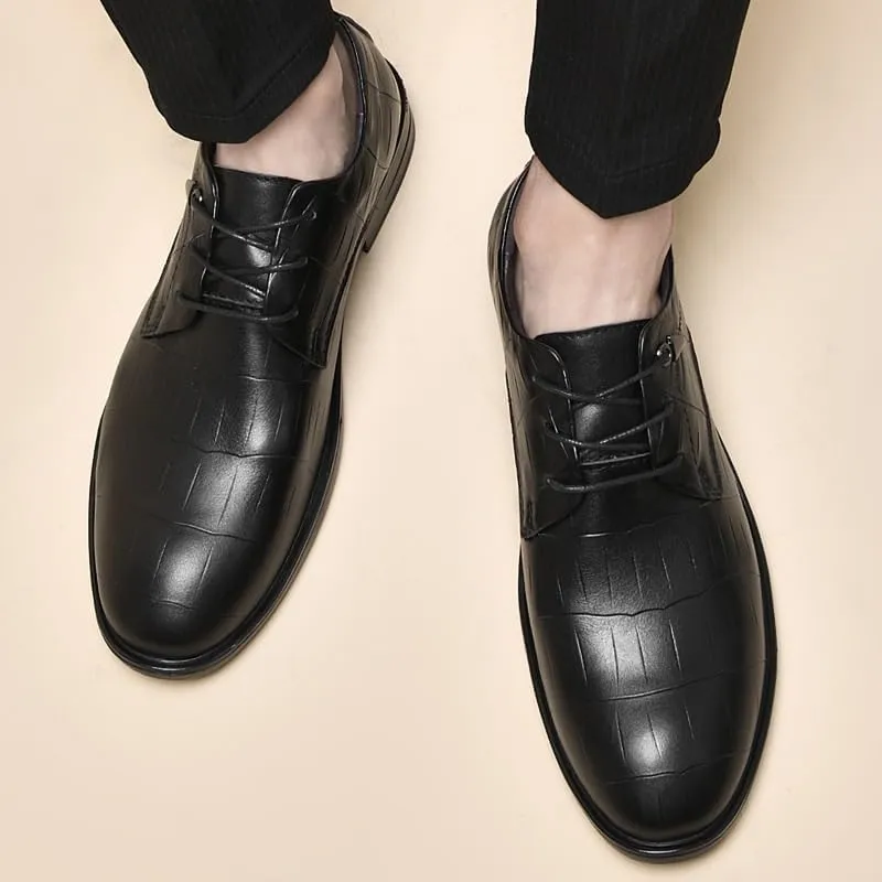 Mens Leather Dress Shoes Classic Retro Business Formal Pointed Toe Oxford Shoes Lace Up Derby Shoes for Men