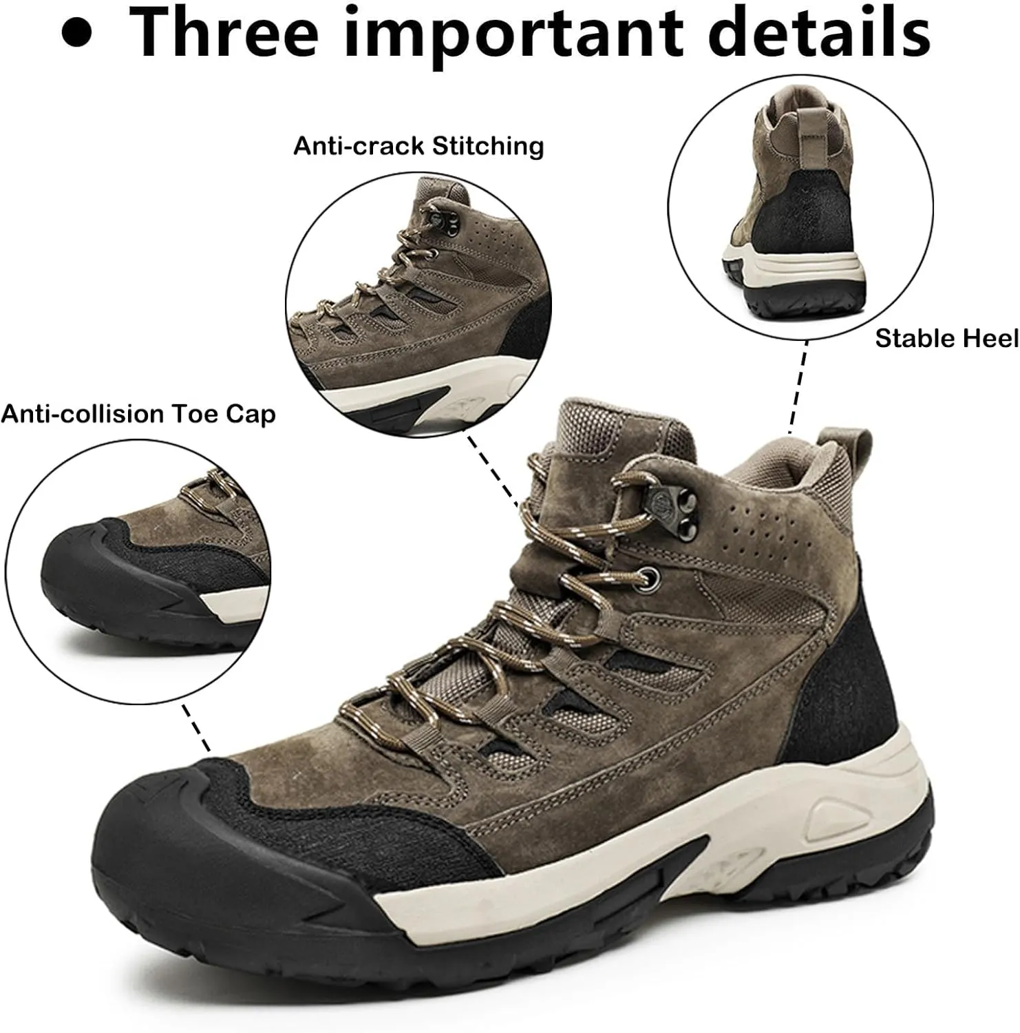 Men's Leather Suede Waterproof Hiking Ankle Boots Fall Winter Breathable Non-Slip Round Toe Lace-up Lug Sole Outdoor Chukka Boots for Walking Working Daily Wear