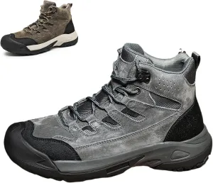 Men's Leather Suede Waterproof Hiking Ankle Boots Fall Winter Breathable Non-Slip Round Toe Lace-up Lug Sole Outdoor Chukka Boots for Walking Working Daily Wear