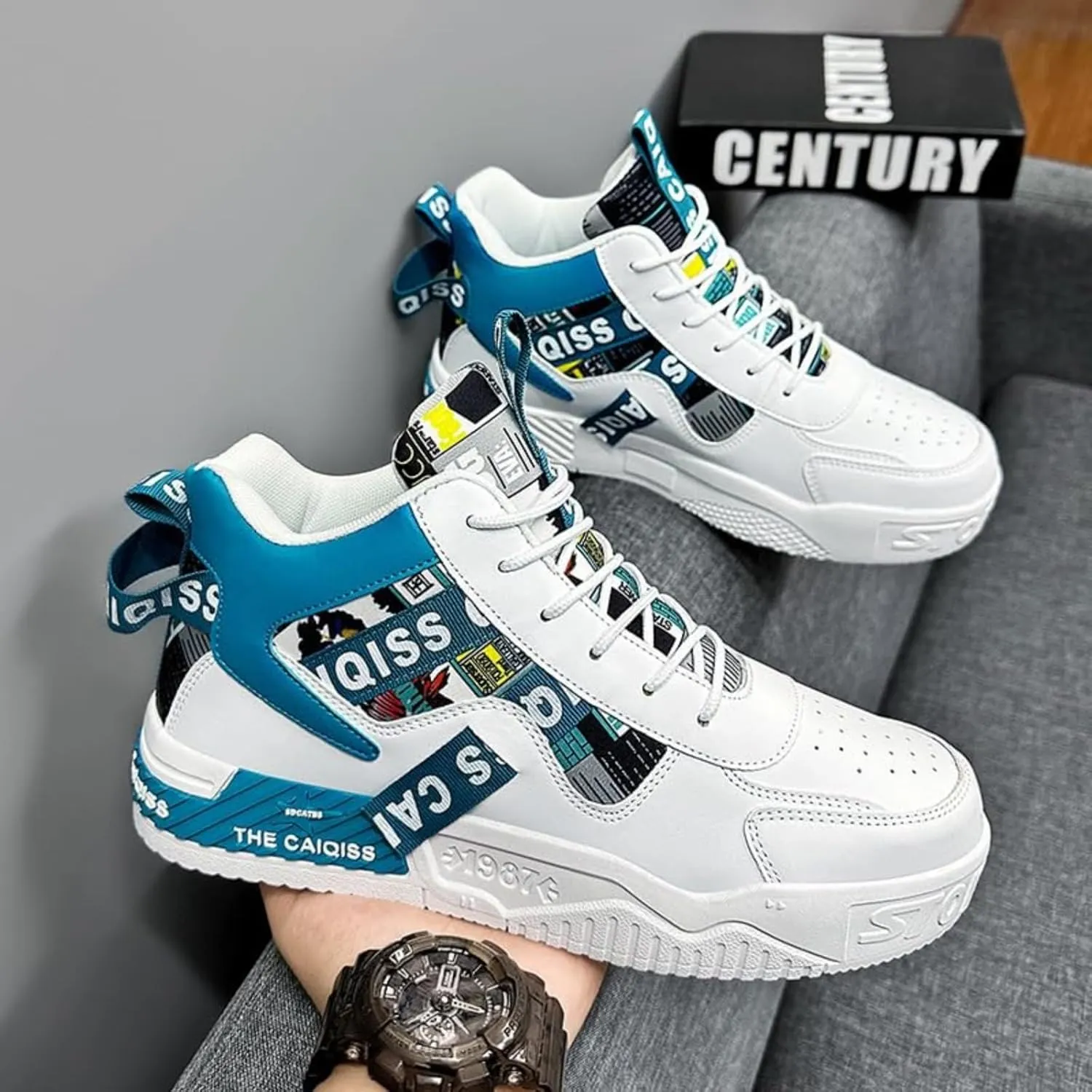 Mens Mid Top Sneakers - Skate Shoes for Men, Fashion Casual Skateboarding Sneakers, Walking Hundred Thick Bottom Shoes