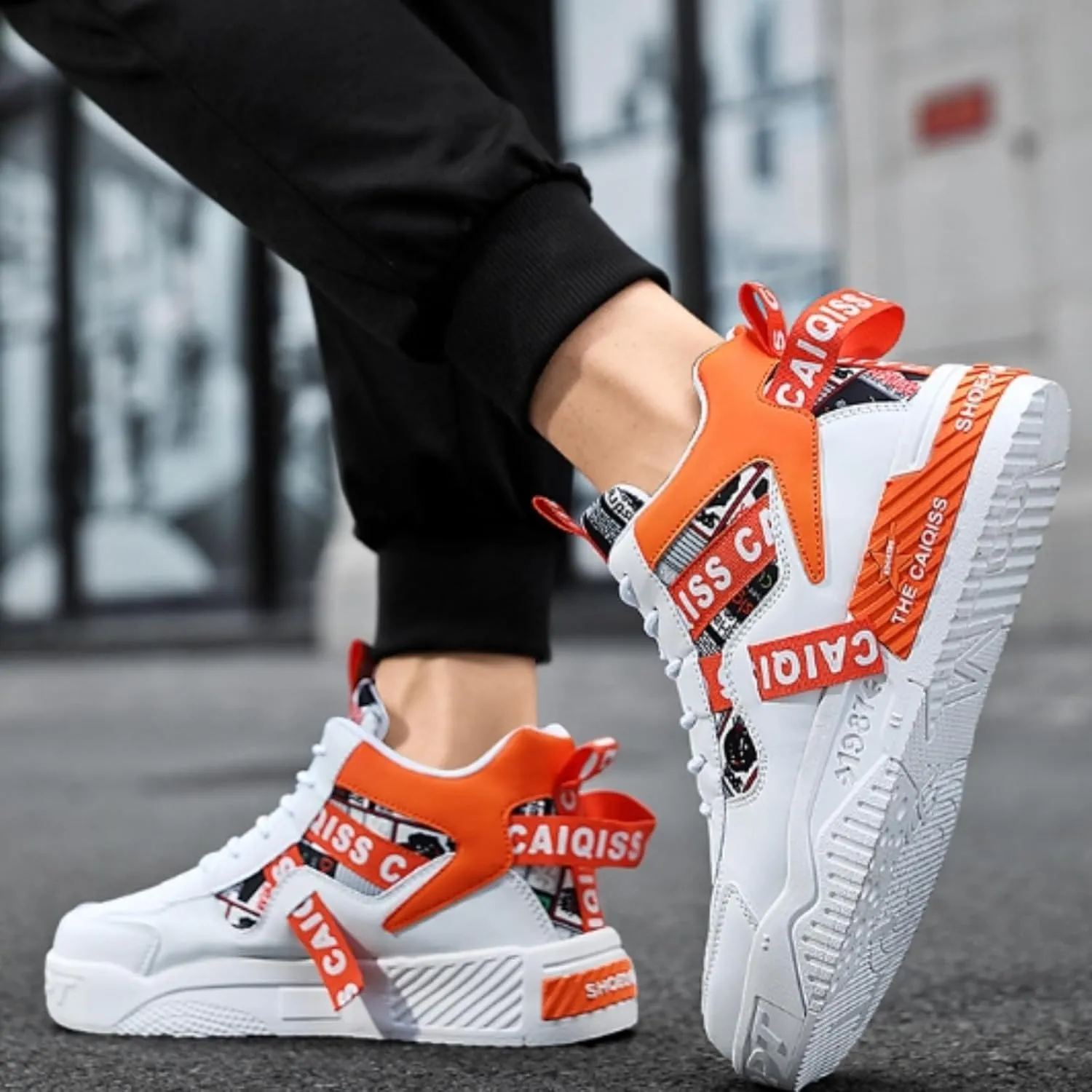 Mens Mid Top Sneakers - Skate Shoes for Men, Fashion Casual Skateboarding Sneakers, Walking Hundred Thick Bottom Shoes