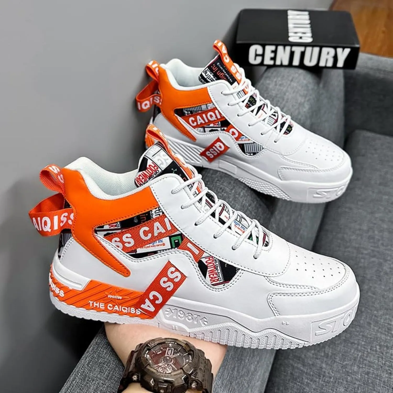 Mens Mid Top Sneakers - Skate Shoes for Men, Fashion Casual Skateboarding Sneakers, Walking Hundred Thick Bottom Shoes