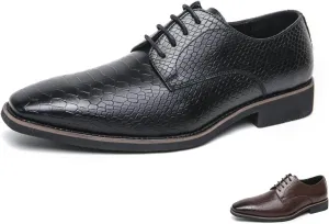 Men's Pattern Oxfords Dress Shoes Fashion Square-Toe Lace up Low Top Leather Formal Shoes Classic Business Derby Shoes