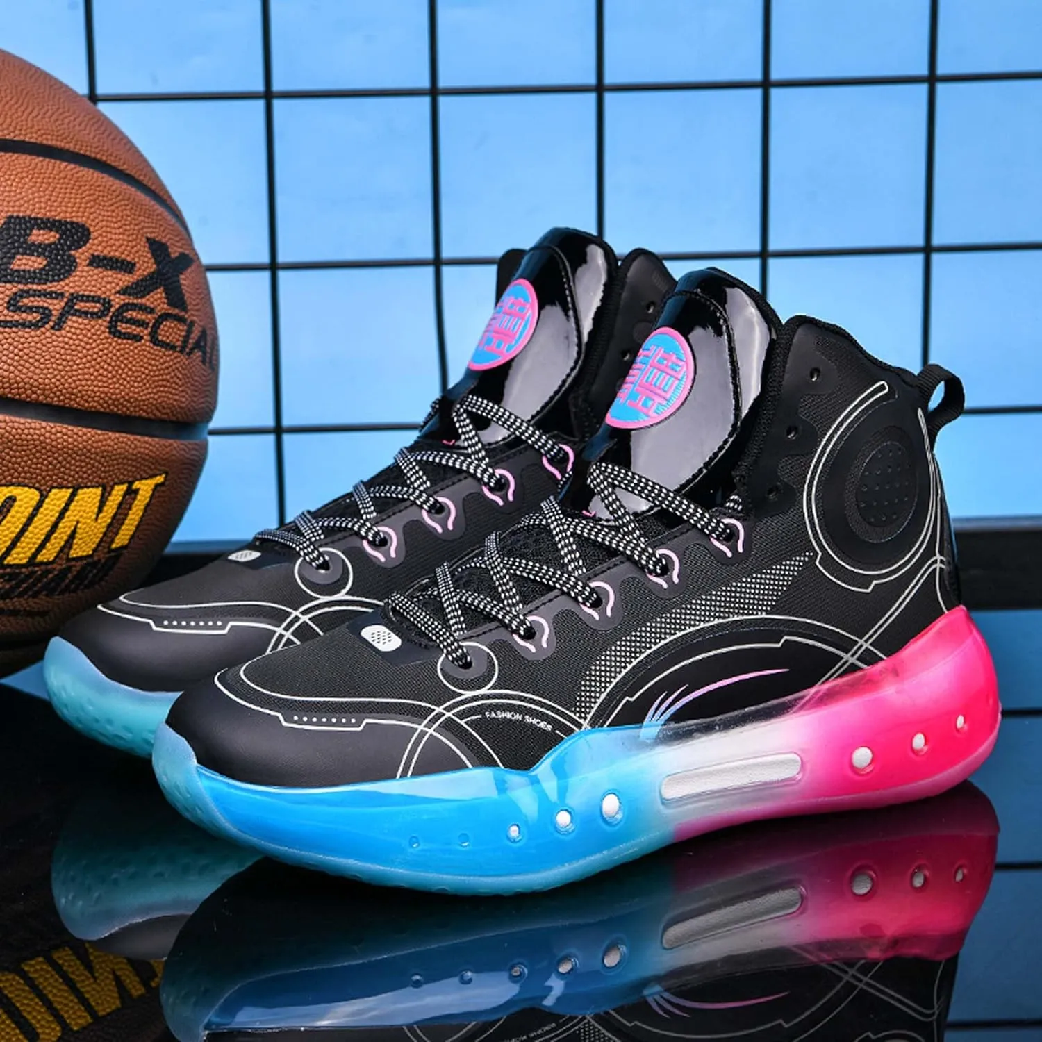 Men's Professional High Top Basketball Shoes Outdoor Anti-Slip Cushioning Teenage Sports Running Training Shoes Women's Fashion Sports Basketball Shoes Casual Walking Sports Men's/Women's Shoes