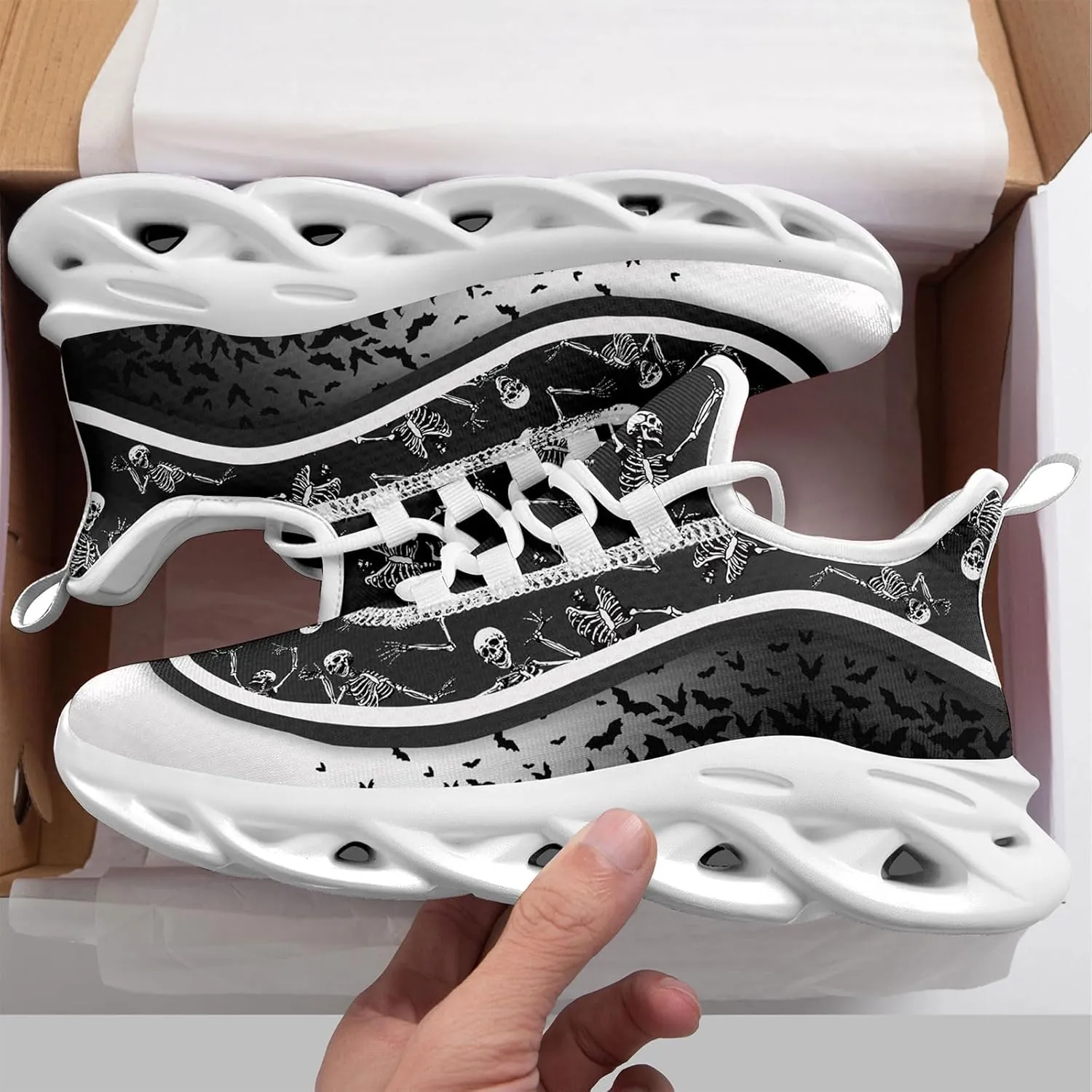 Men's Road Runnig Shoes Non-Slip Lightweight Fashion Skull Rose Walking Sneaker Athletic Cool Cushioned Sport Shoes for Women