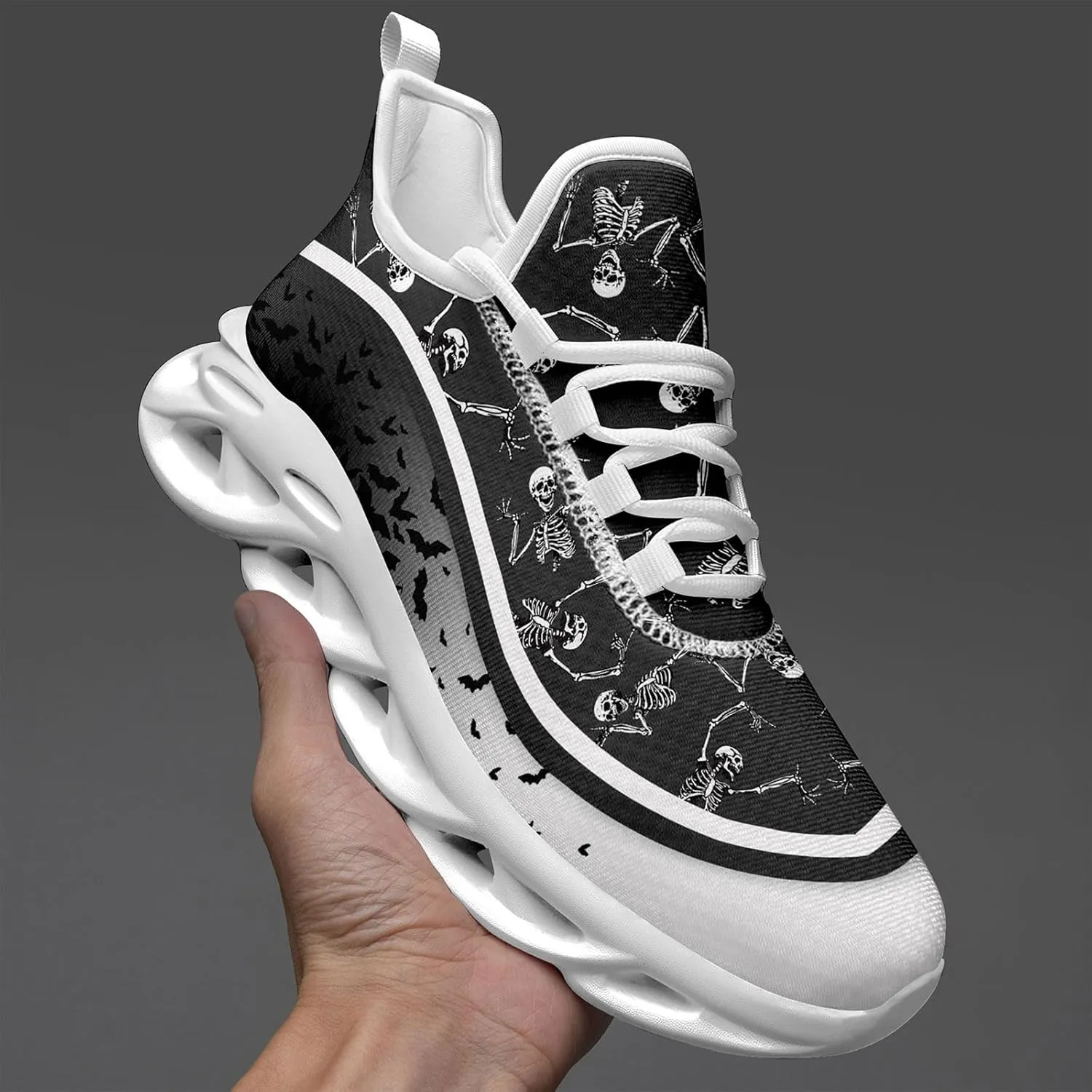 Men's Road Runnig Shoes Non-Slip Lightweight Fashion Skull Rose Walking Sneaker Athletic Cool Cushioned Sport Shoes for Women