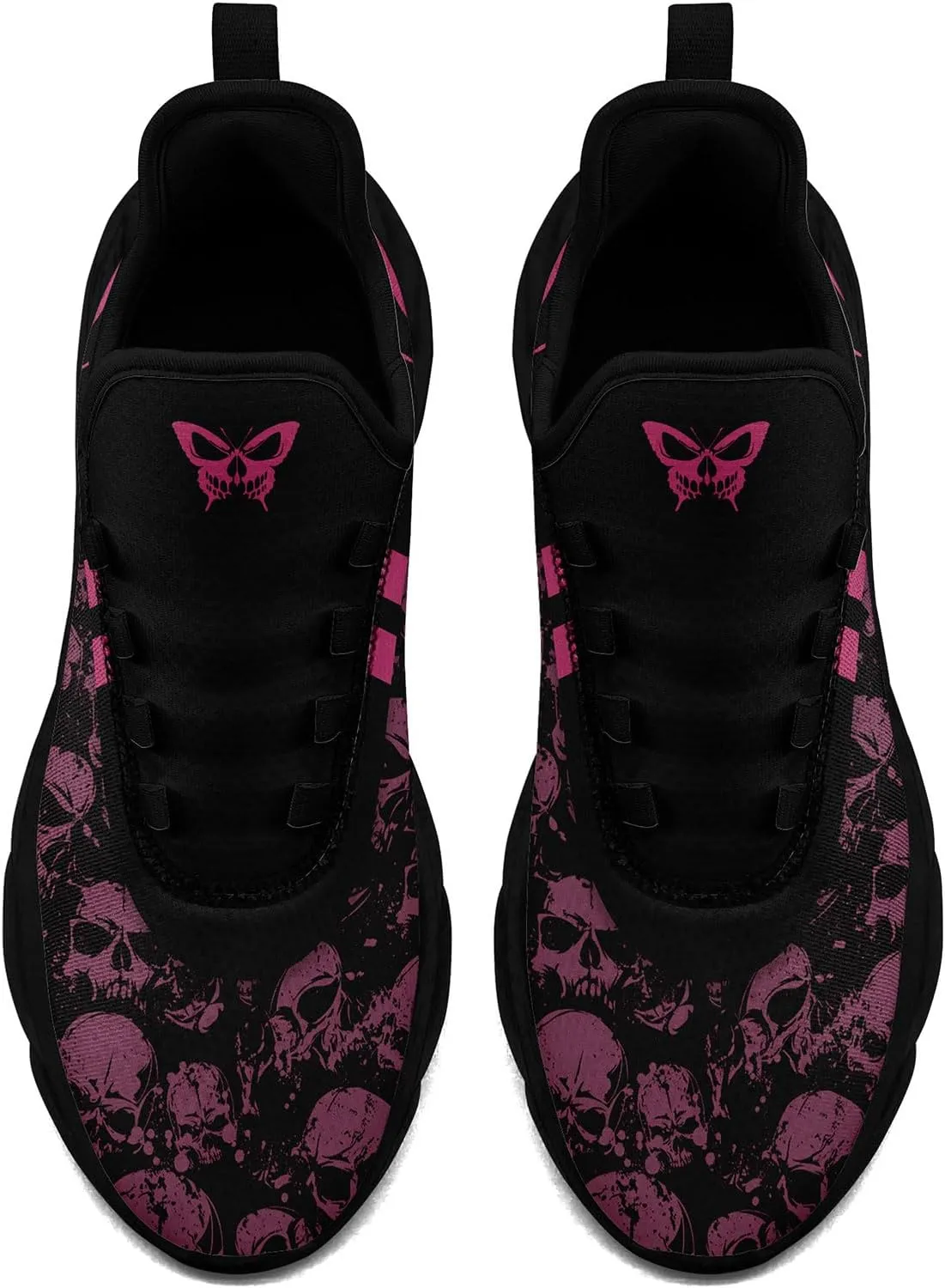 Men's Road Runnig Shoes Non-Slip Lightweight Fashion Skull Rose Walking Sneaker Athletic Cool Cushioned Sport Shoes for Women