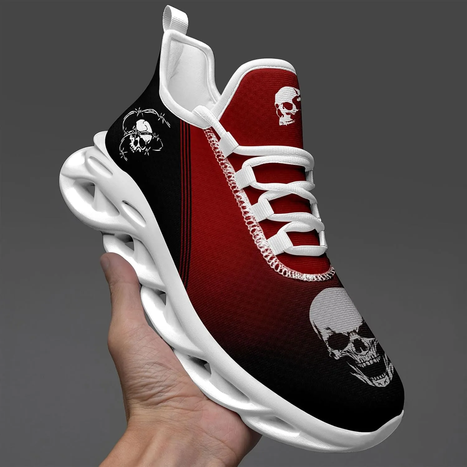 Men's Road Runnig Shoes Non-Slip Lightweight Fashion Skull Rose Walking Sneaker Athletic Cool Cushioned Sport Shoes for Women