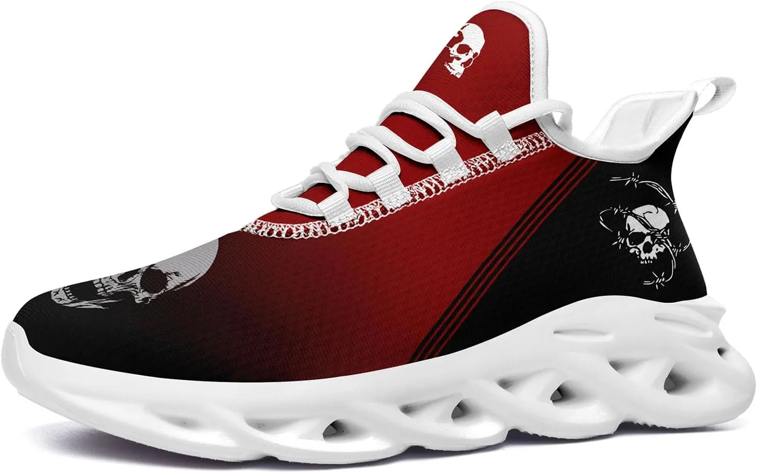 Men's Road Runnig Shoes Non-Slip Lightweight Fashion Skull Rose Walking Sneaker Athletic Cool Cushioned Sport Shoes for Women