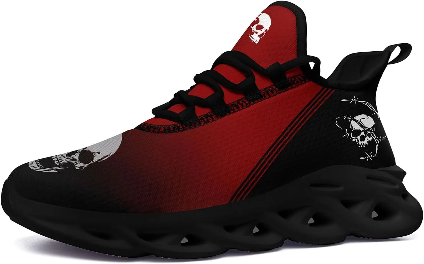 Men's Road Runnig Shoes Non-Slip Lightweight Fashion Skull Rose Walking Sneaker Athletic Cool Cushioned Sport Shoes for Women