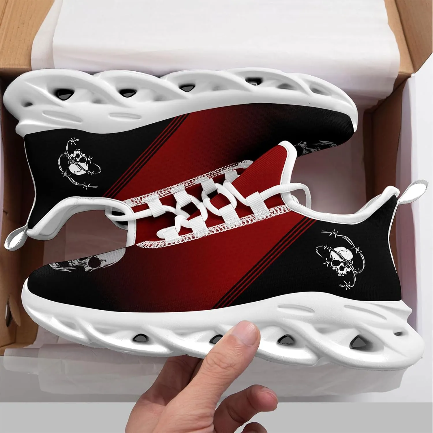 Men's Road Runnig Shoes Non-Slip Lightweight Fashion Skull Rose Walking Sneaker Athletic Cool Cushioned Sport Shoes for Women