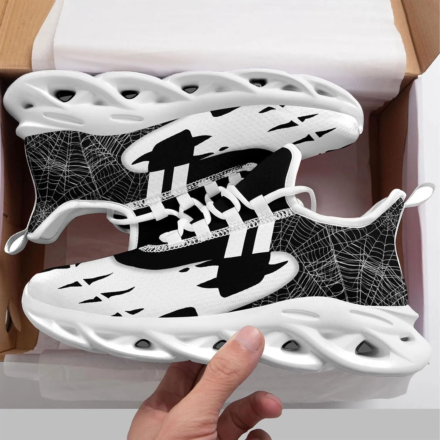 Men's Road Runnig Shoes Non-Slip Lightweight Fashion Skull Rose Walking Sneaker Athletic Cool Cushioned Sport Shoes for Women