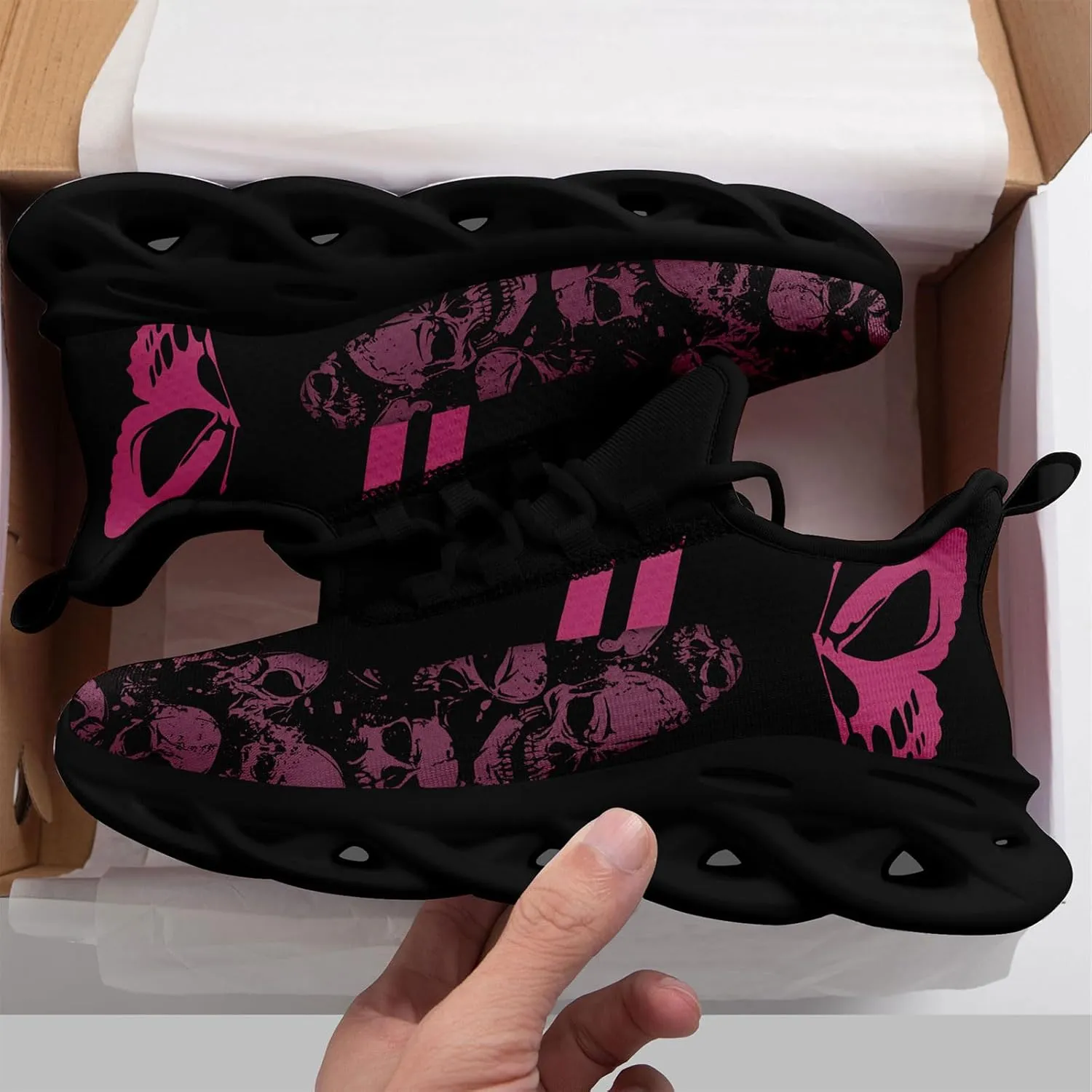 Men's Road Runnig Shoes Non-Slip Lightweight Fashion Skull Rose Walking Sneaker Athletic Cool Cushioned Sport Shoes for Women