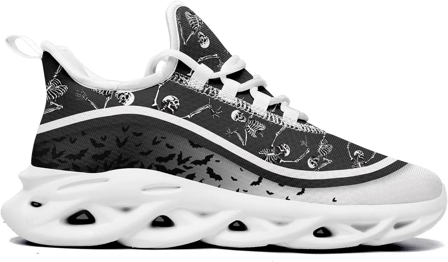 Men's Road Runnig Shoes Non-Slip Lightweight Fashion Skull Rose Walking Sneaker Athletic Cool Cushioned Sport Shoes for Women