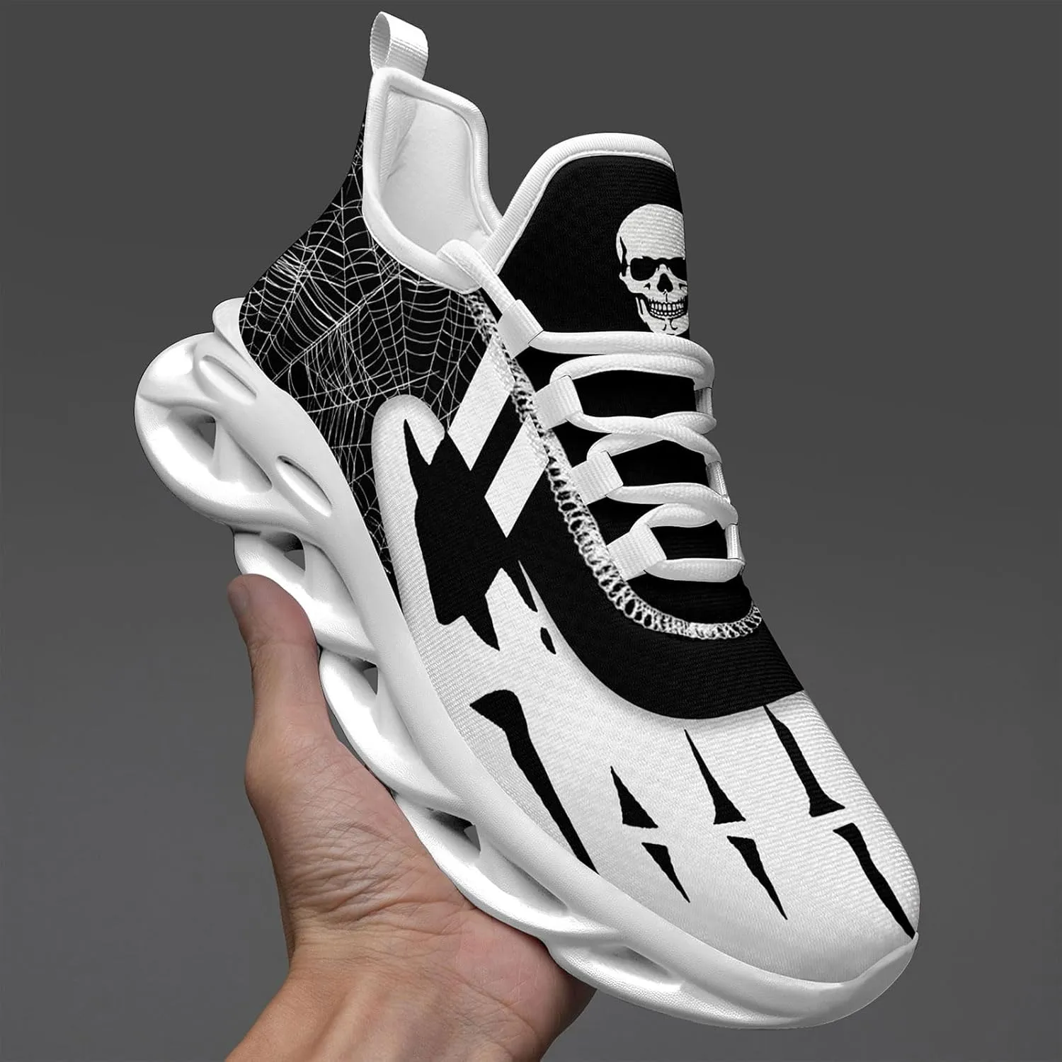 Men's Road Runnig Shoes Non-Slip Lightweight Fashion Skull Rose Walking Sneaker Athletic Cool Cushioned Sport Shoes for Women