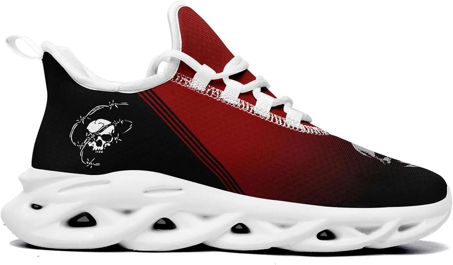 Men's Road Runnig Shoes Non-Slip Lightweight Fashion Skull Rose Walking Sneaker Athletic Cool Cushioned Sport Shoes for Women
