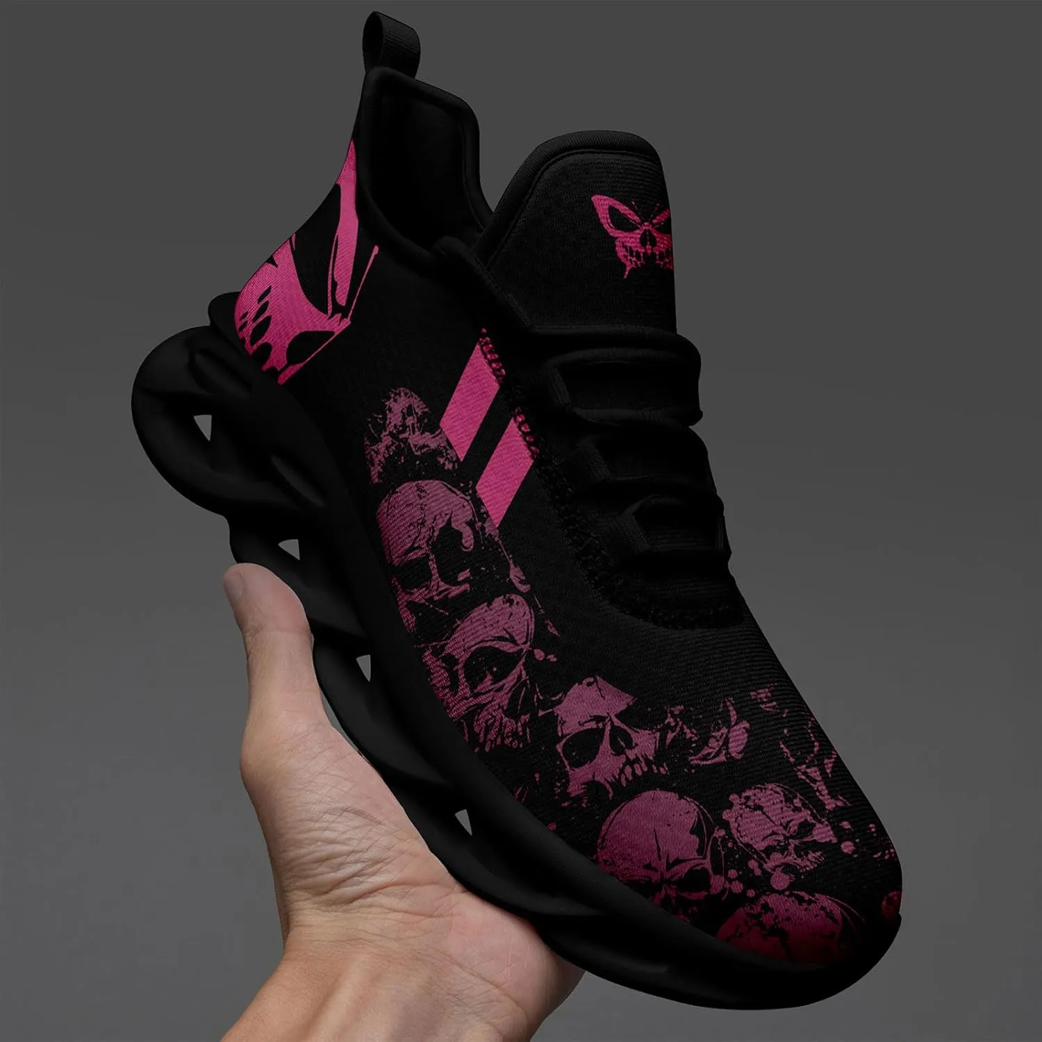 Men's Road Runnig Shoes Non-Slip Lightweight Fashion Skull Rose Walking Sneaker Athletic Cool Cushioned Sport Shoes for Women