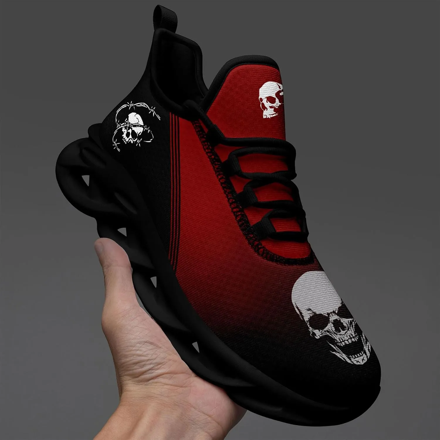 Men's Road Runnig Shoes Non-Slip Lightweight Fashion Skull Rose Walking Sneaker Athletic Cool Cushioned Sport Shoes for Women