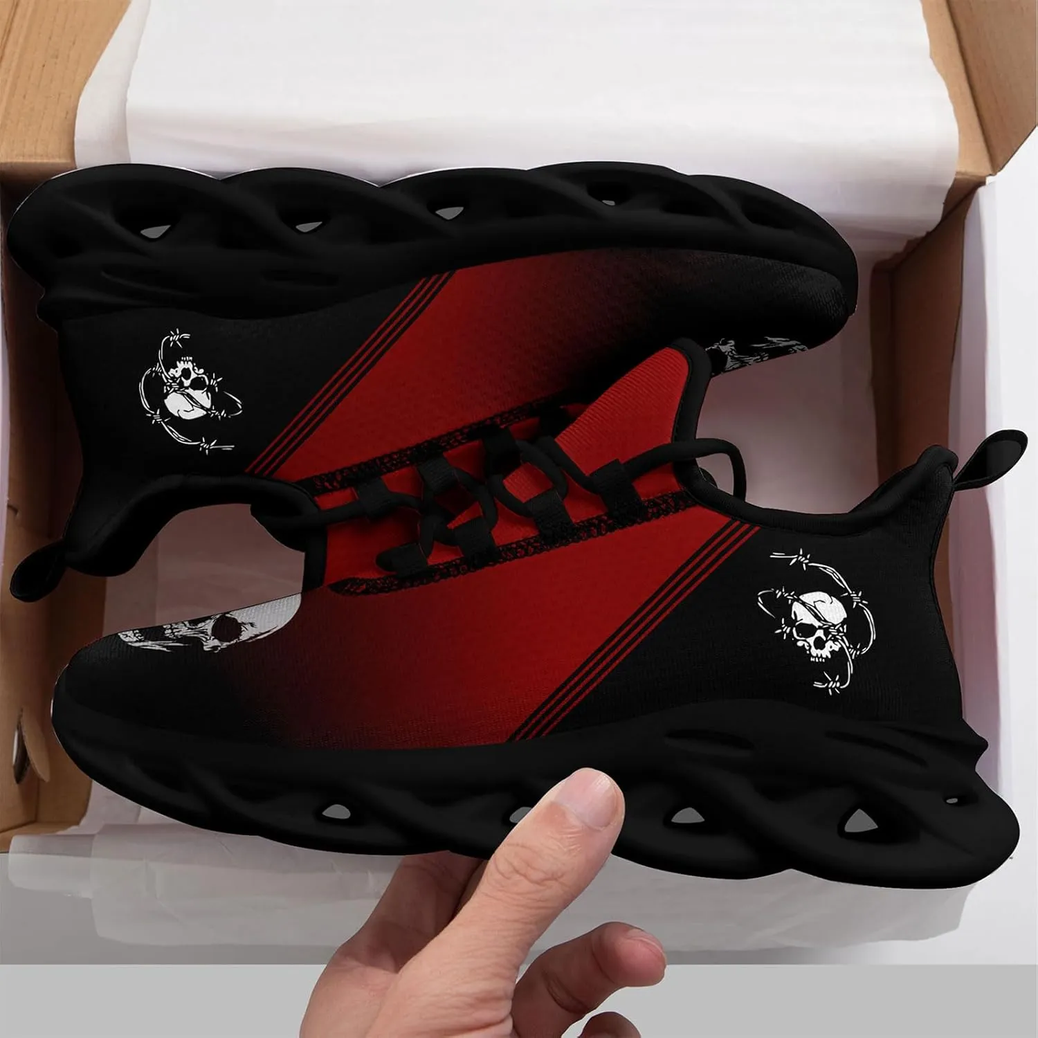 Men's Road Runnig Shoes Non-Slip Lightweight Fashion Skull Rose Walking Sneaker Athletic Cool Cushioned Sport Shoes for Women