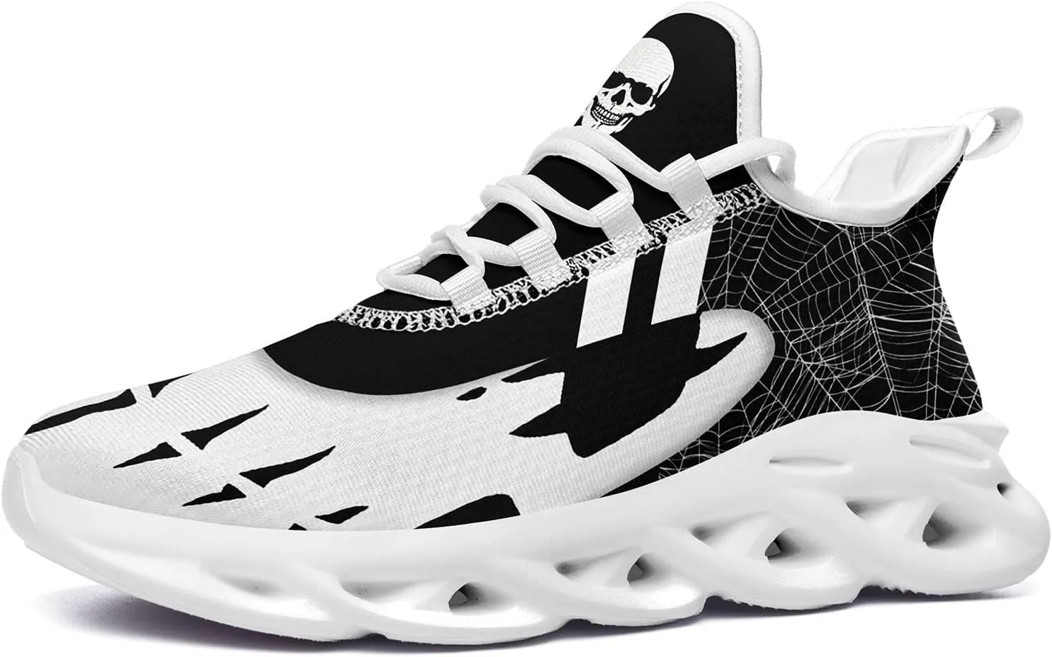 Men's Road Runnig Shoes Non-Slip Lightweight Fashion Skull Rose Walking Sneaker Athletic Cool Cushioned Sport Shoes for Women
