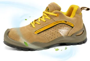 Mens Safety Shoes [ASTM F2413] Lightweight Cow Leather Steel Toe Work Shoes for Heavy Duty Construction Work Wide Fit Non Slip Beige