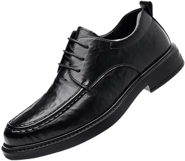 Men's Slim Fit Derby Leather Shoes - Formal Business Attire Footwear with Cushioned Footbed for Corporate Events, Interviews & Daily Office Wear