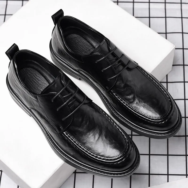 Men's Slim Fit Derby Leather Shoes - Formal Business Attire Footwear with Cushioned Footbed for Corporate Events, Interviews & Daily Office Wear