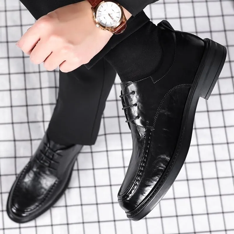Men's Slim Fit Derby Leather Shoes - Formal Business Attire Footwear with Cushioned Footbed for Corporate Events, Interviews & Daily Office Wear