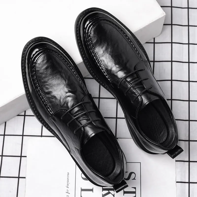 Men's Slim Fit Derby Leather Shoes - Formal Business Attire Footwear with Cushioned Footbed for Corporate Events, Interviews & Daily Office Wear