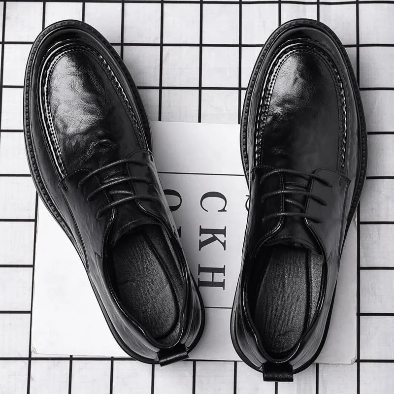 Men's Slim Fit Derby Leather Shoes - Formal Business Attire Footwear with Cushioned Footbed for Corporate Events, Interviews & Daily Office Wear