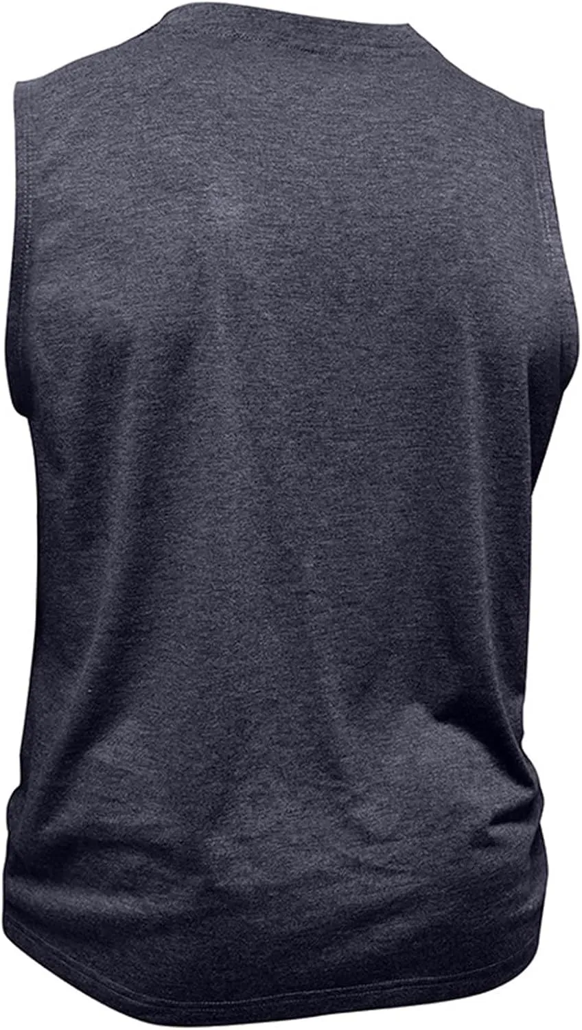 Mens Slim Fit Muscle Tank Tops Sleeveless Round Neck Workout Gym Big and Tall Button up Henley Shirt Casual Basic