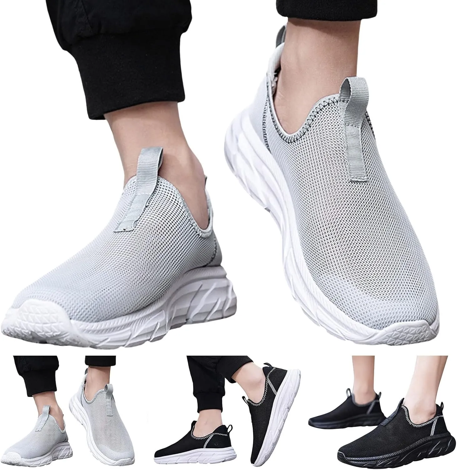 Mens Slip On Men Sports Shoes Fashionable Simple and Solid Color The New Pattern Summer Hollow Mesh Breathable