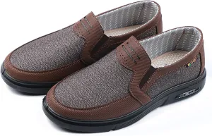Men's Slip-on Wide Canvas Low-top Loafers, Spring Autumn Middle-Aged Casual with Arch Support Comfort Lightweight Driving Travel Walking Shoes