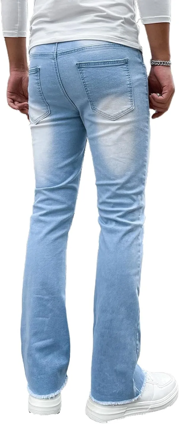 Men's Straight Leg Boot Cut Jeans Stretch Slim Fit Flared Jeans Light Wash Vintage Skinny Denim Pants
