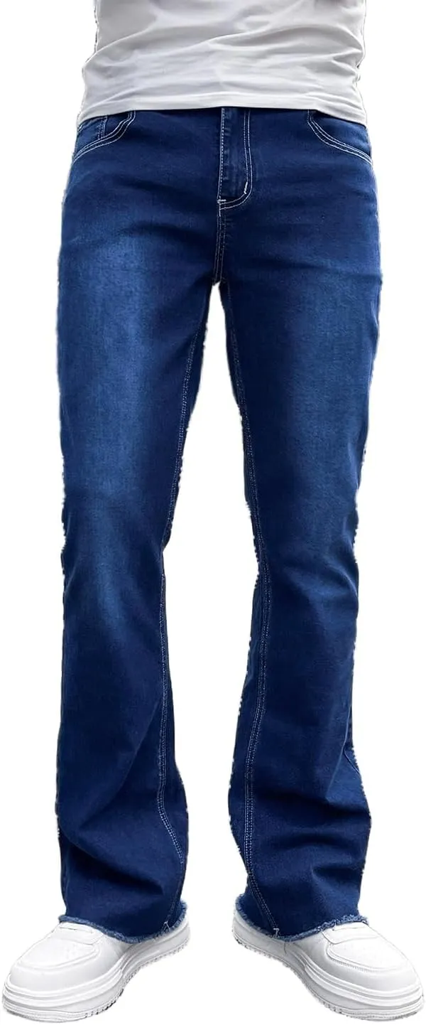Men's Straight Leg Boot Cut Jeans Stretch Slim Fit Flared Jeans Light Wash Vintage Skinny Denim Pants
