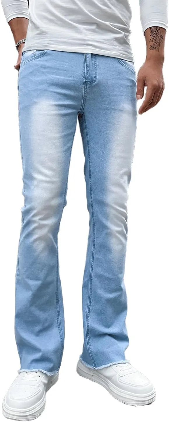Men's Straight Leg Boot Cut Jeans Stretch Slim Fit Flared Jeans Light Wash Vintage Skinny Denim Pants