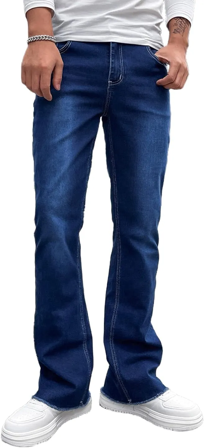 Men's Straight Leg Boot Cut Jeans Stretch Slim Fit Flared Jeans Light Wash Vintage Skinny Denim Pants