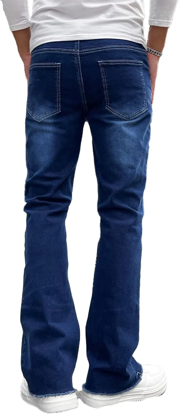 Men's Straight Leg Boot Cut Jeans Stretch Slim Fit Flared Jeans Light Wash Vintage Skinny Denim Pants