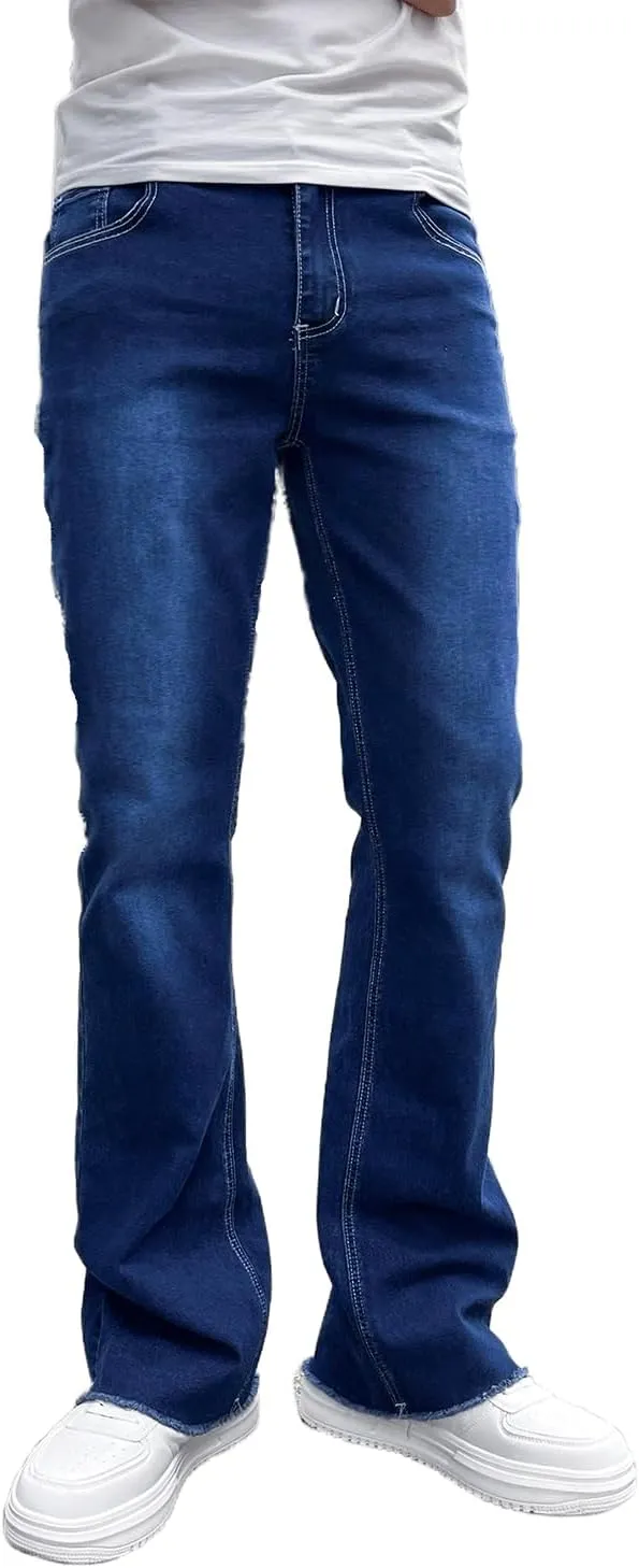 Men's Straight Leg Boot Cut Jeans Stretch Slim Fit Flared Jeans Light Wash Vintage Skinny Denim Pants