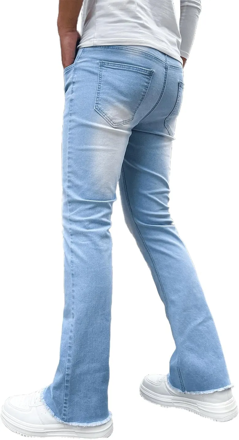 Men's Straight Leg Boot Cut Jeans Stretch Slim Fit Flared Jeans Light Wash Vintage Skinny Denim Pants