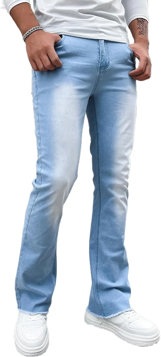 Men's Straight Leg Boot Cut Jeans Stretch Slim Fit Flared Jeans Light Wash Vintage Skinny Denim Pants