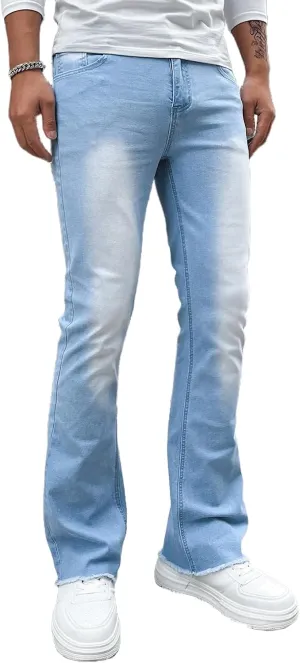 Men's Straight Leg Boot Cut Jeans Stretch Slim Fit Flared Jeans Light Wash Vintage Skinny Denim Pants