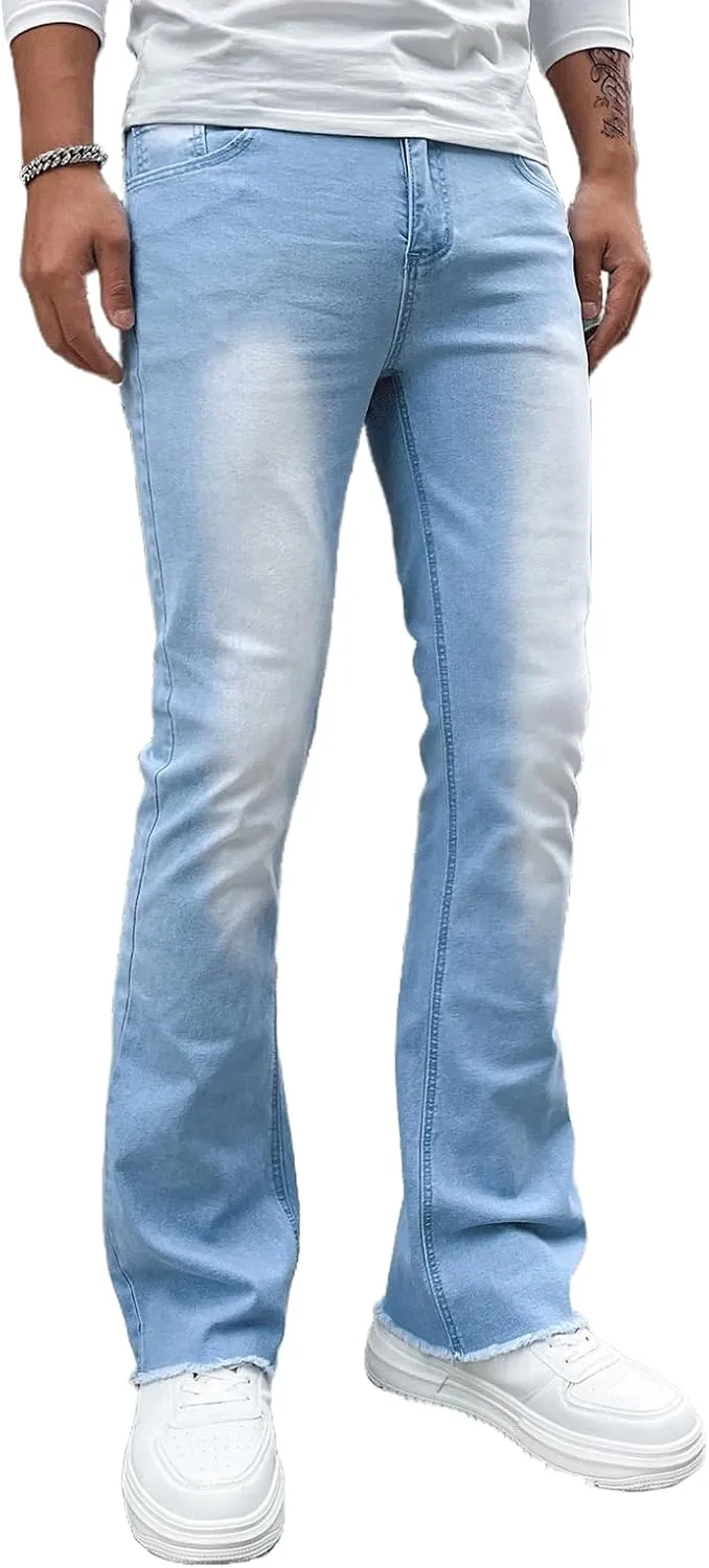 Men's Straight Leg Boot Cut Jeans Stretch Slim Fit Flared Jeans Light Wash Vintage Skinny Denim Pants